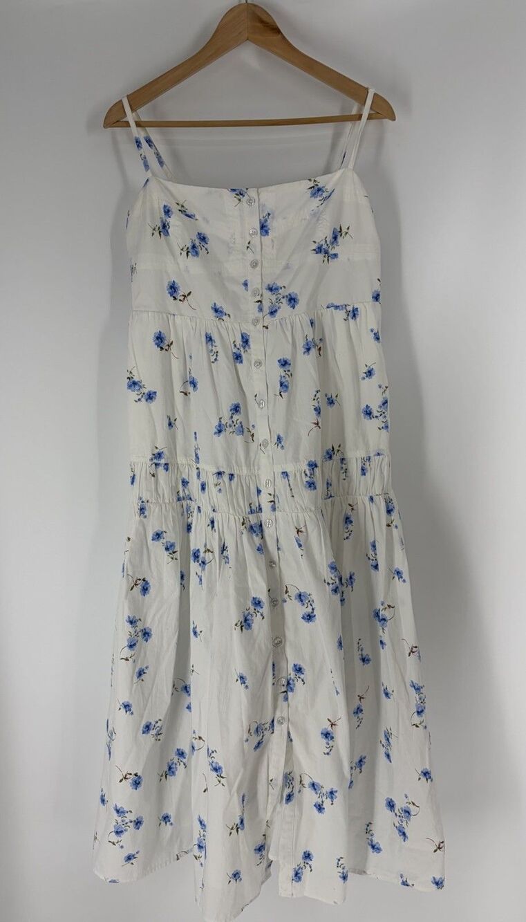 Quince Dress Small White Blue Floral Spaghetti Strap Maxi Sundress Cottagecore